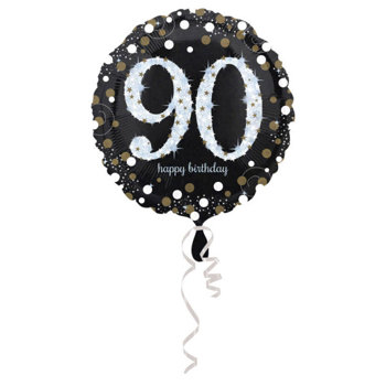 Balon foliowy 18" Urodzinowy cyfra 90 czarny holograficzny