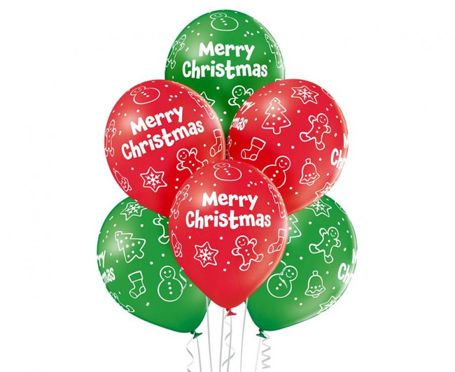 Balony 12" z nadrukiem "Merry Christmas" 6 sztuk