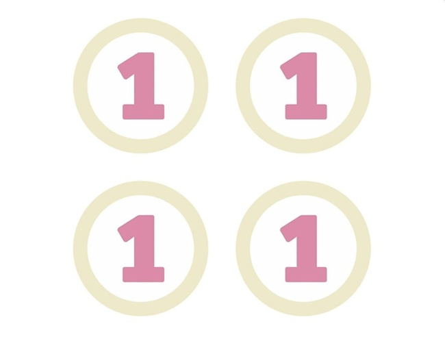ROCZEK Dekoracja kółko z cyfrą 1 różowa 4 sztuki
