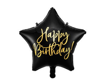 Balon foliowy 16" "Gwiazdka" czarna - Happy Birthday