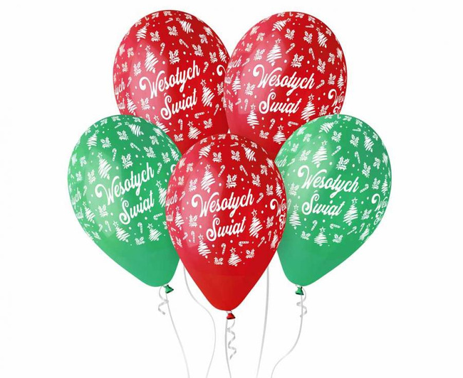 Balony 13" z nadrukiem "Wesołych Świąt" 5 sztuk
