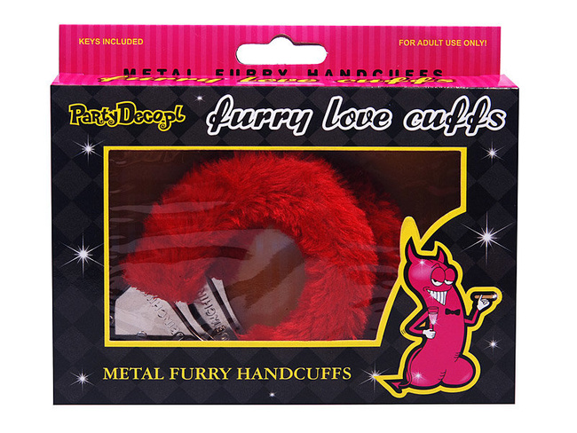 Kajdanki metalowe z futerkiem czerwonym