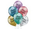 Balony 12" nadruk "Happy Birthday" chrom mix 6 sztuk