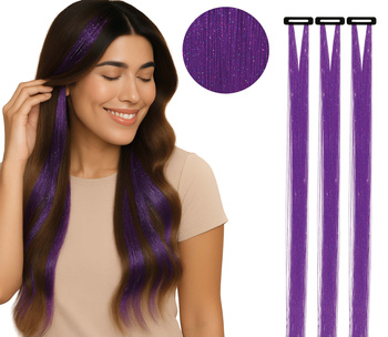 Pasemko z brokatem na grzebyku - fioletowe 3 sztuki