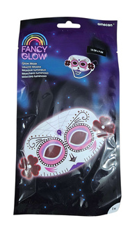 Maska świecąca w ciemności plastikowa - Floral Day Of Dead czarna