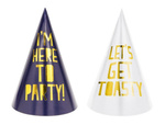 Czapeczka Urodzinowa "Let's Party" granatowe i białe 6 sztuk