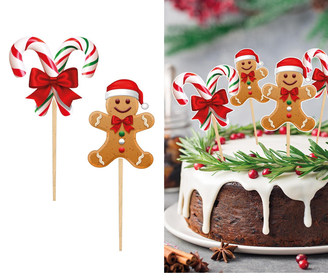 Dekoracja Bufetu - Topper "Piernik + Cukrowa Laska" 12 sztuk