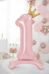 Balon stojący AIR 34" cyfra 1 w koronie różowa
