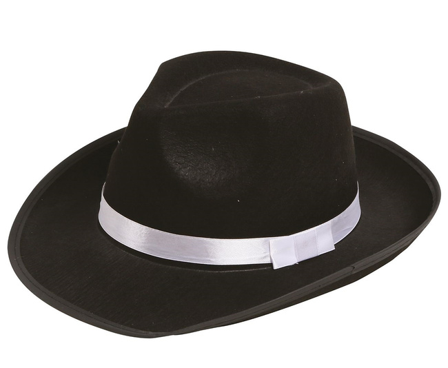 Kapelusz gangsterski czarny z białą lamówką