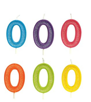 Świeczka cyferka 0 brokatowa kolorowa 1 sztuka