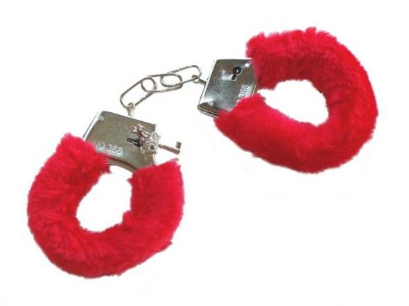 Kajdanki metalowe z futerkiem czerwonym