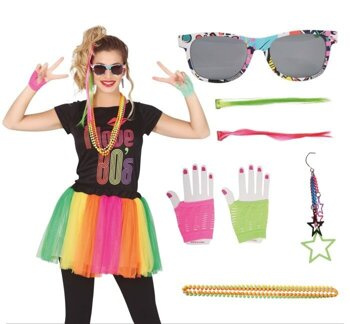 Zestaw Lata 80-te: okulary, korale, pasemka 9szt