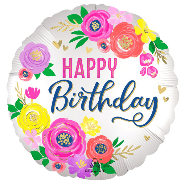 Balon foliowy 18" Happy Birthday kwiaty