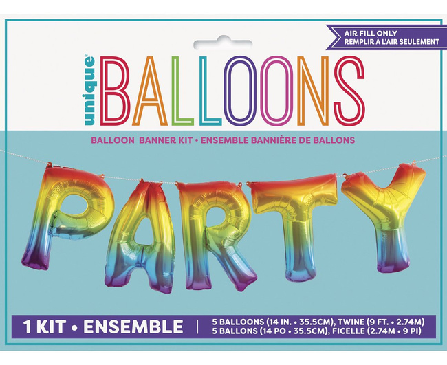 Balony foliowe 16" fraza "Party" tęczowa
