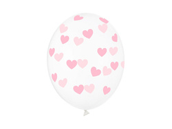 Balony 14'' nadruk "Serduszka" clear / różowe 6 sztuk