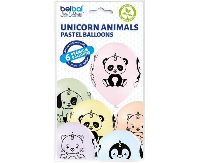 Balony 12" nadruk "Zwierzęta unicorn" mix 6 sztuk