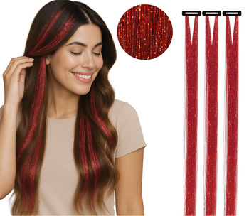 Pasemko z brokatem na grzebyku - czerwone 3 sztuki