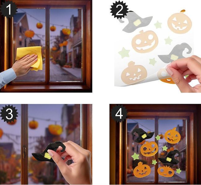 Dekoracja żelowa na szybę DYNIE i KAPELUSZE