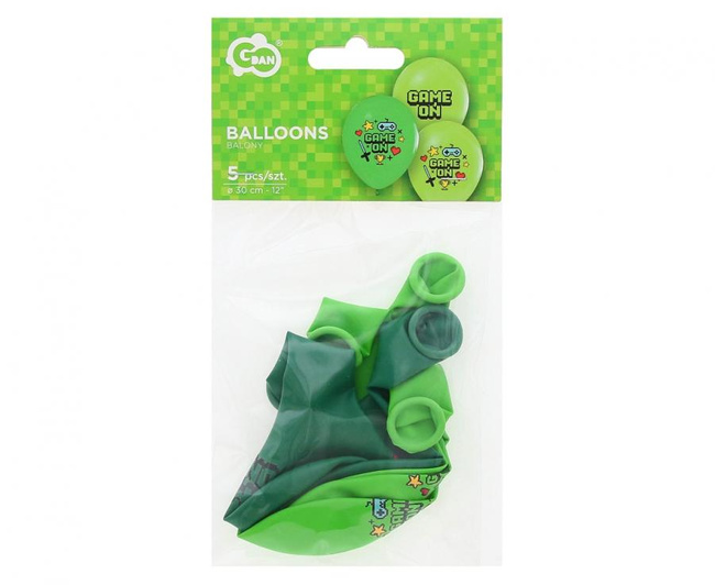 Game on - Balony gumowe 12" zielone 5 sztuk