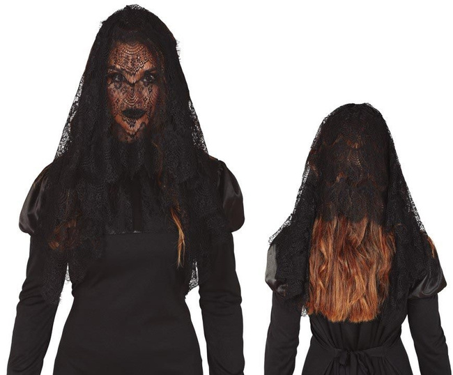 Welon ażurowy czarny na grzebyku