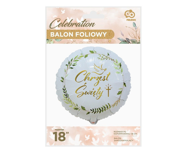 Balon foliowy 18" Chrzest Święty, gołąbek i krzyż