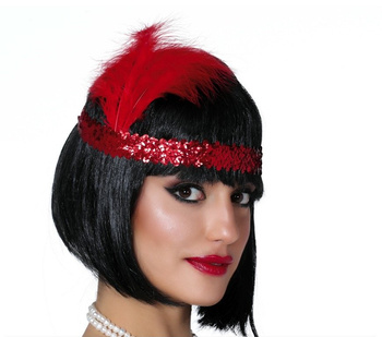 Opaska "Retro - lata 30ste" z piórkiem - czerwona