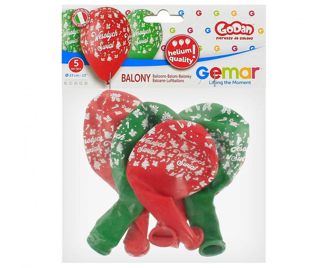 Balony 13" z nadrukiem "Wesołych Świąt" 5 sztuk