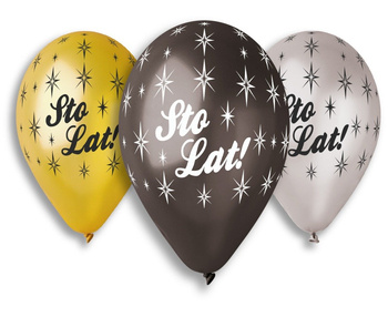 Balony 13" nadruk STO LAT złote /srebrne /czarne 6 sztuk
