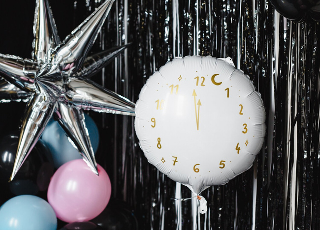Balon foliowy 18" Zegar, biały