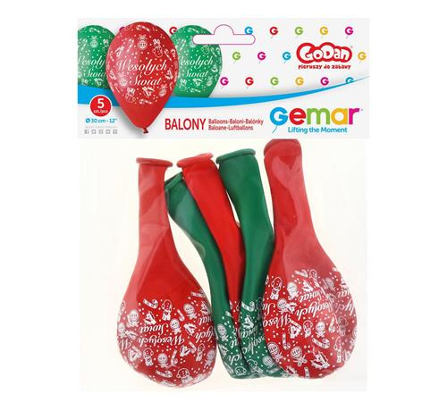 Balony 12" z nadrukiem "Wesołych Świąt" 5 sztuk