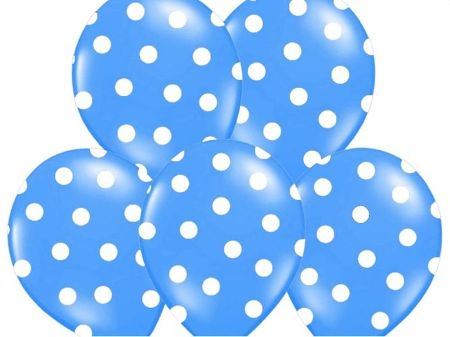 Balony 14' pastelowe niebieskie w białe kropki 6 sztuk