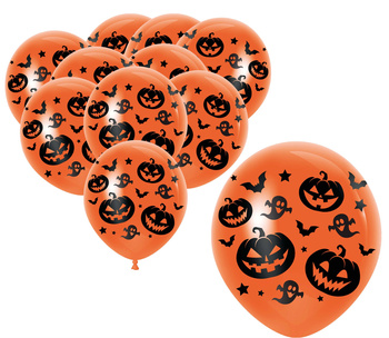 Balony 12" nadruk "Wydrążone dynie" pomarańczowe 10 sztuk