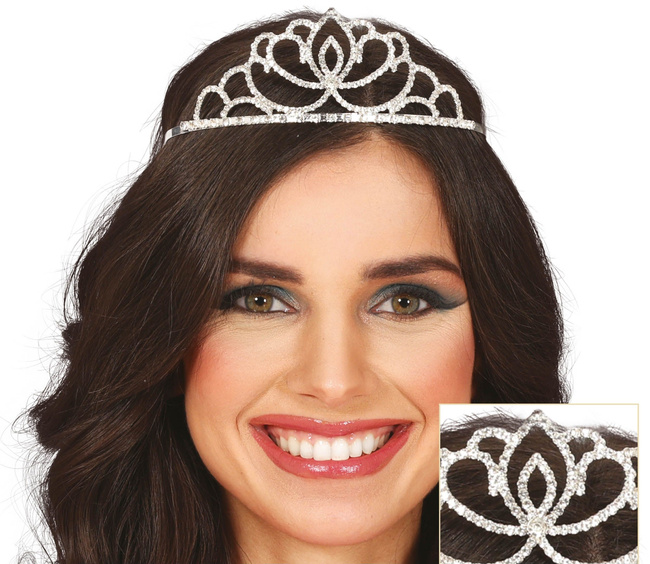 Tiara metalowa z cyrkoniami, srebrna