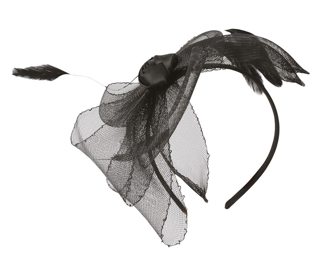 Opaska z woalką i piórami czarna