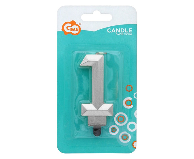Świeczka cyferka diament srebrny "1"