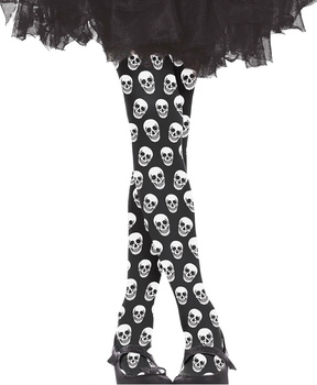 Rajstopy dziecięce czarne w czaszki 7-12l