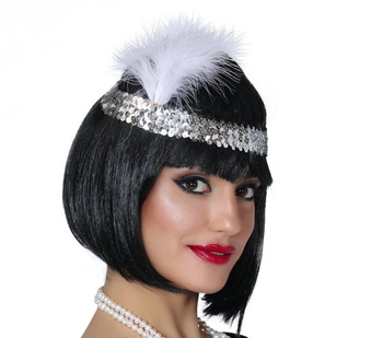 Opaska "Retro - lata 30ste" z piórkiem - srebrna