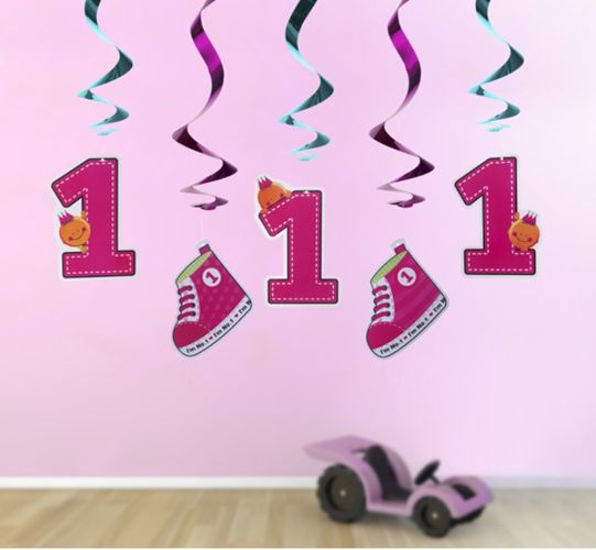 Roczek dziewczynki Trampek - Świderki urodzinowe różowe 5 sztuk