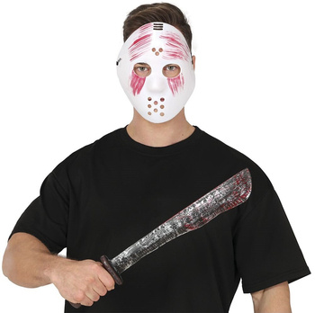 Maska plastikowa + Maczeta 54cm biała z krwią