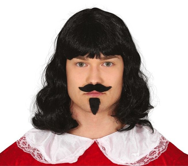 Peruka męska "Muszkieter" z brodą i wąsami, czarna