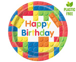 Klocki - Talerzyki papierowe 23cm Happy Birthday 8 sztuk
