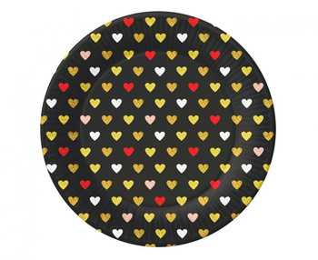 XOXO - Talerzyki 18cm serduszka czarne 6 sztuk