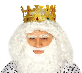 Korona króla materiałowa brokat 9cm na rzep - złota M