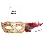 Maska karnawałowa kremowo-złota z piórem