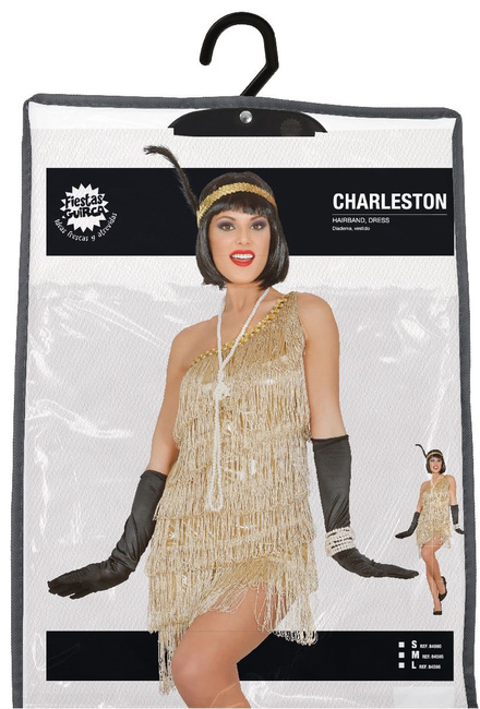 Kostium "Flapper Girl lata 20te" złota sukienka + opaska