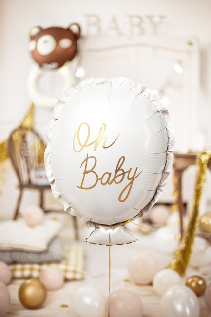Balon foliowy 19" Baby Shower "Oh Baby" kremowy