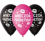 Balony 12" z nadrukiem "Wieczór Panieński" róż/czarny 5 sztuk