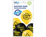 Balony 12" nadruk "Birthday Zone" czarno-żółte 6 sztuk