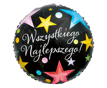 Balon foliowy 18" Gwiazdki - Wszystkiego Najlepszego