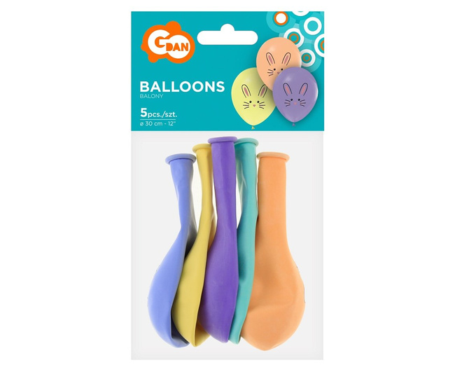 Balony nadruk 12" Króliczki mix 5 sztuk